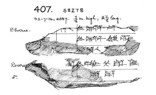 巴比伦晚期楔形文明分类帐的一个片段，由大英博物馆持有，58278