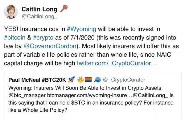 允许保险公司投资加密货币 怀俄明州再次领先